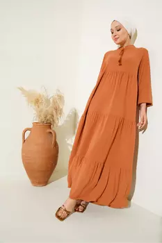 Платье-хиджаб 1627 со шнуровкой и воротником - Тан Bigdart, коричневый