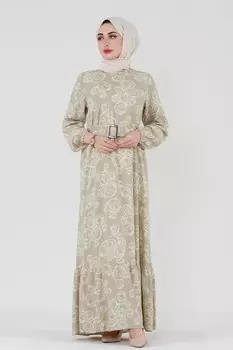 Платье-Хиджаб из вискозы с поясом Sevitli, бежевый