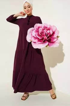 Платье-хиджаб со шнуровкой и воротником 1627 — Светло-бордовый красный Bigdart