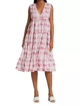 Платье Хлопковое Merlette с вышивкой челси, белый / красный