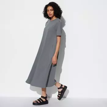 Платье хлопковое Uniqlo Airism с короткими рукавами, темно - серый