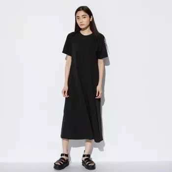 Платье хлопковое Uniqlo Airism с короткими рукавами, черный