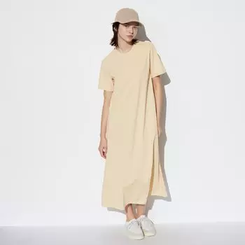 Платье хлопковое Uniqlo Airism с короткими рукавами, бежевый
