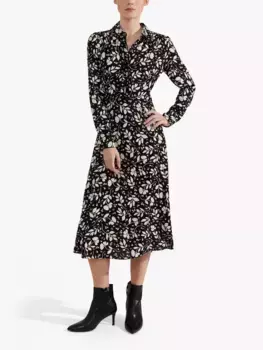 Платье Hobbs Georgina Leaf Print Midi Shirt, цвет black/multi