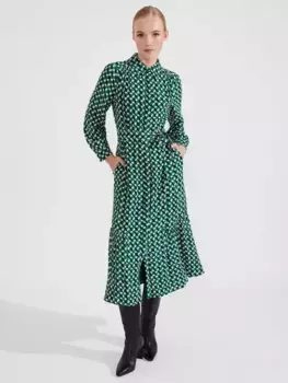 Платье Hobbs Petite Emberly Geometric Print Midi Shirt, цвет green/multi