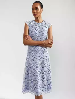 Платье Hobbs Phoebe Cutwork Floral Lace Midi, цвет blue/ivory