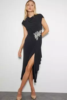 Платье хомутик Carla с декором миди Monsoon, черный