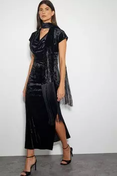 Платье хомутик Cece из мятого бархата миди Monsoon, черный