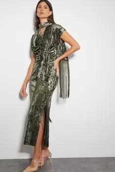 Платье хомутик Cece из мятого бархата миди Monsoon, зеленый