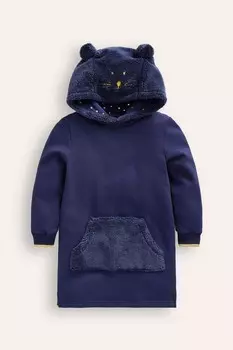 Платье худи с капюшоном из флиса с принтом кота Boden, синий