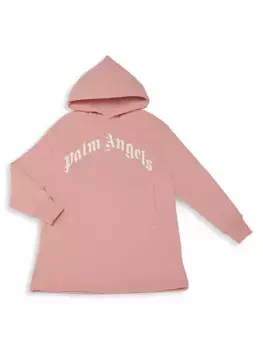 Платье-худи с логотипом для маленьких девочек и девочек Palm Angels, белый