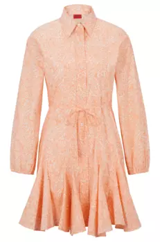 Платье Hugo Long-sleeved Shirt In Paisley-print Cotton, персиковый/белый