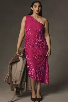 Платье Hutch бархатное на одно плечо со сборками, розовый