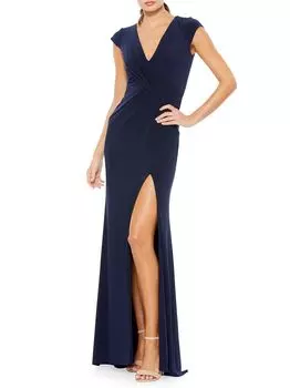 Платье Ieena из джерси с V-образным вырезом Mac Duggal, нави