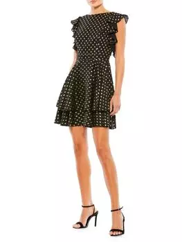 Платье Ieena с развевающимися рукавами в горошек Mac Duggal, цвет Black Gold