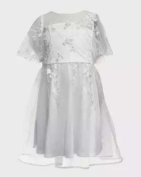 Платье Illusion на кокетке с вышивкой и пайетками для девочки, размер 6–7 Marchesa Notte Mini