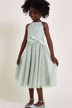 Платье истина с кружевными пайетками Monsoon, зеленый