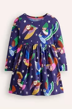 Платье из 100% хлопка с длинными рукавами из забавного джерси Boden, синий