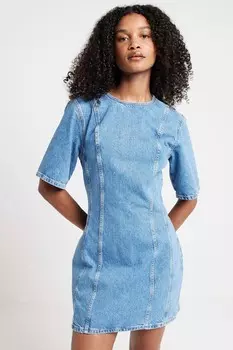 Платье из 100% хлопка с мелкими швами River Island, синий