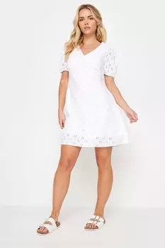 Платье из 100% хлопка с завязками спереди и вышивкой Pixiegirl Petite, белый