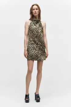 Платье из 100% льна с животным принтом ZARA, цвет leopard