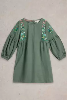 Платье из 100% органического хлопка с вышивкой игольным узором White Stuff, зеленый
