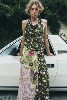 Платье из 100% шелка с принтом ZARA, напечатано