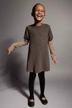 Платье из 100% шерсти ZARA, коричневый