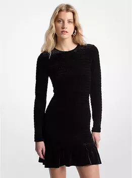 Платье из эластичного бархата с присборенной структурой Michael Kors, черный
