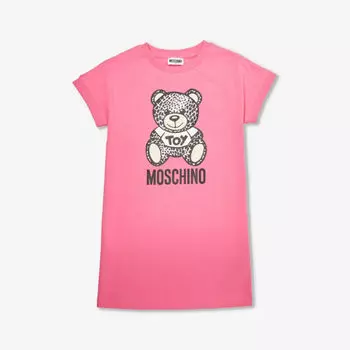 Платье из эластичного хлопка с текстовым принтом и логотипом bear для 4–12 лет Moschino, цвет fuxia