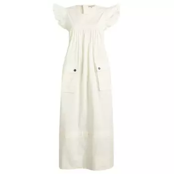 Платье из эластичного хлопка с воланами на рукавах Ganni, цвет egret