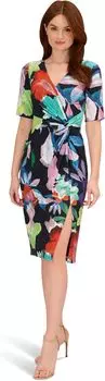 Платье из эластичного креп-шифона с принтом и короткими рукавами с запахом по бокам Adrianna Papell, цвет Dark Navy Multi