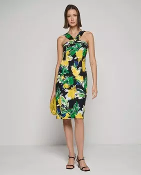 Платье из эластичного крепа с перекрещенными бретелями и цветами Roberto Verino, мультиколор