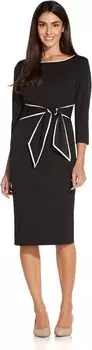 Платье из эластичного крепа с завязками спереди и контрастным кантом Adrianna Papell, цвет Black Ivory