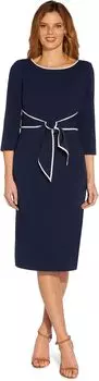Платье из эластичного крепа с завязками спереди и контрастным кантом Adrianna Papell, цвет Navy Sateen/Ivory