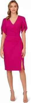 Платье из эластичного крепа со сборками по бокам и рукавами с жемчужной отделкой Adrianna Papell, цвет Hot Orchid