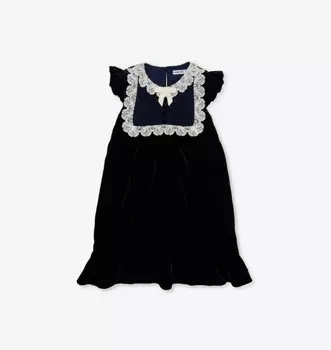 Платье из эластичной бархатной ткани с оборками, 3-12 лет Self-Portrait, синий