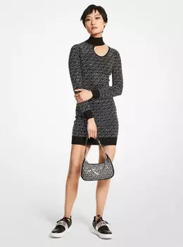 Платье из эластичной вискозы с кристаллами и вырезом Michael Kors, серебряный