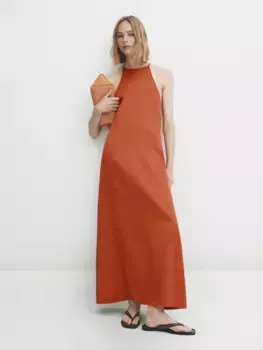Платье из атласа Massimo Dutti, оранжевый