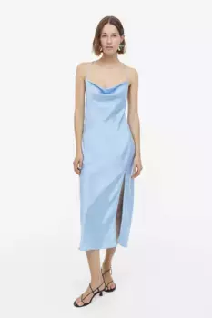 Платье из атласа с греческим вырезом H&M, синий