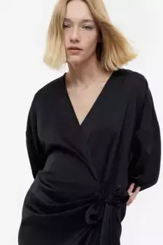 Платье из атласа с трансфером и бахромой H&M, черный