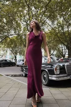 Платье из атласа с вырезом на спине ZARA, цвет lilac