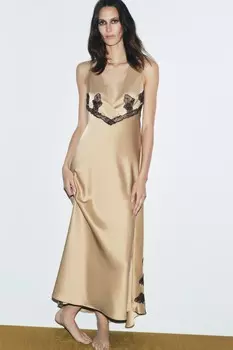 Платье из атласного кружева ZARA, золотой