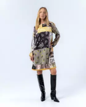 Платье из атласной ткани с лоскутным принтом Mia Niza, мультиколор