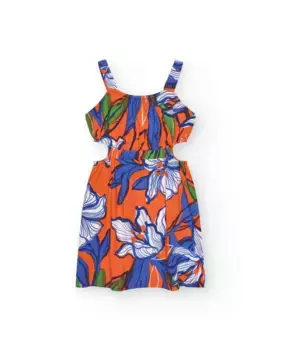 Платье из аута на бретелях и с цветочным принтом Tuc tuc, оранжевый