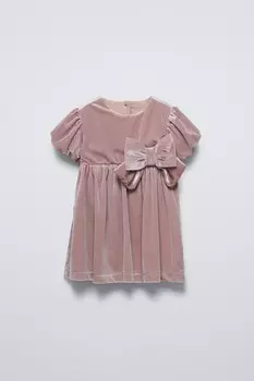Платье из банта из бархата ZARA, пастельно-розовый