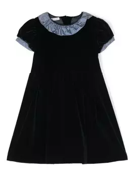 Платье из бархата JESURUM BABY с короткими рукавами и оборками, синий