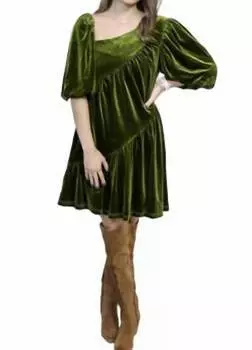 Платье из бархата с короткими рукавами зеленого цвета CIEBON