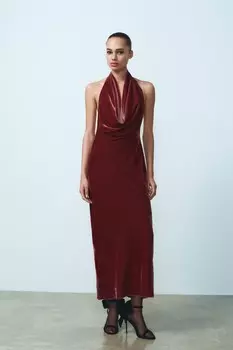 Платье из бархата с открытой спиной ZARA, малина