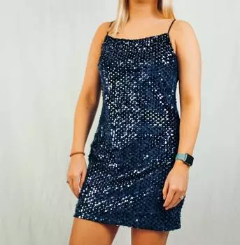 Платье из бархата с пайетками в цвете «Темно-синий» Franco